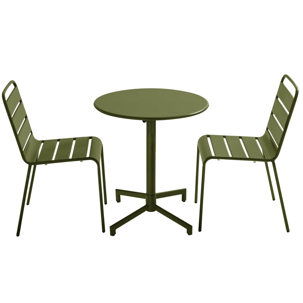 Ensemble table de jardin et 2 chaises en métal vert kaki