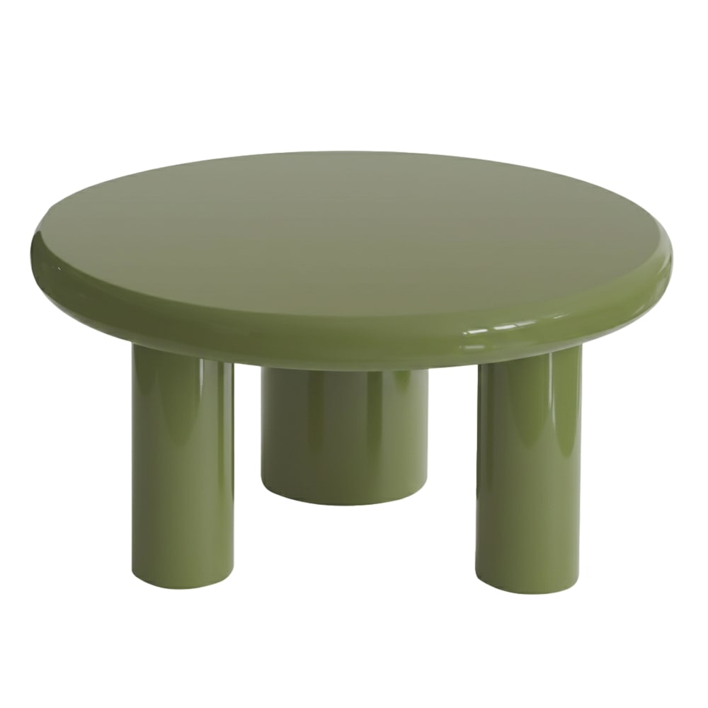 Table basse ronde 70 cm en MDF effet laqué vert olive