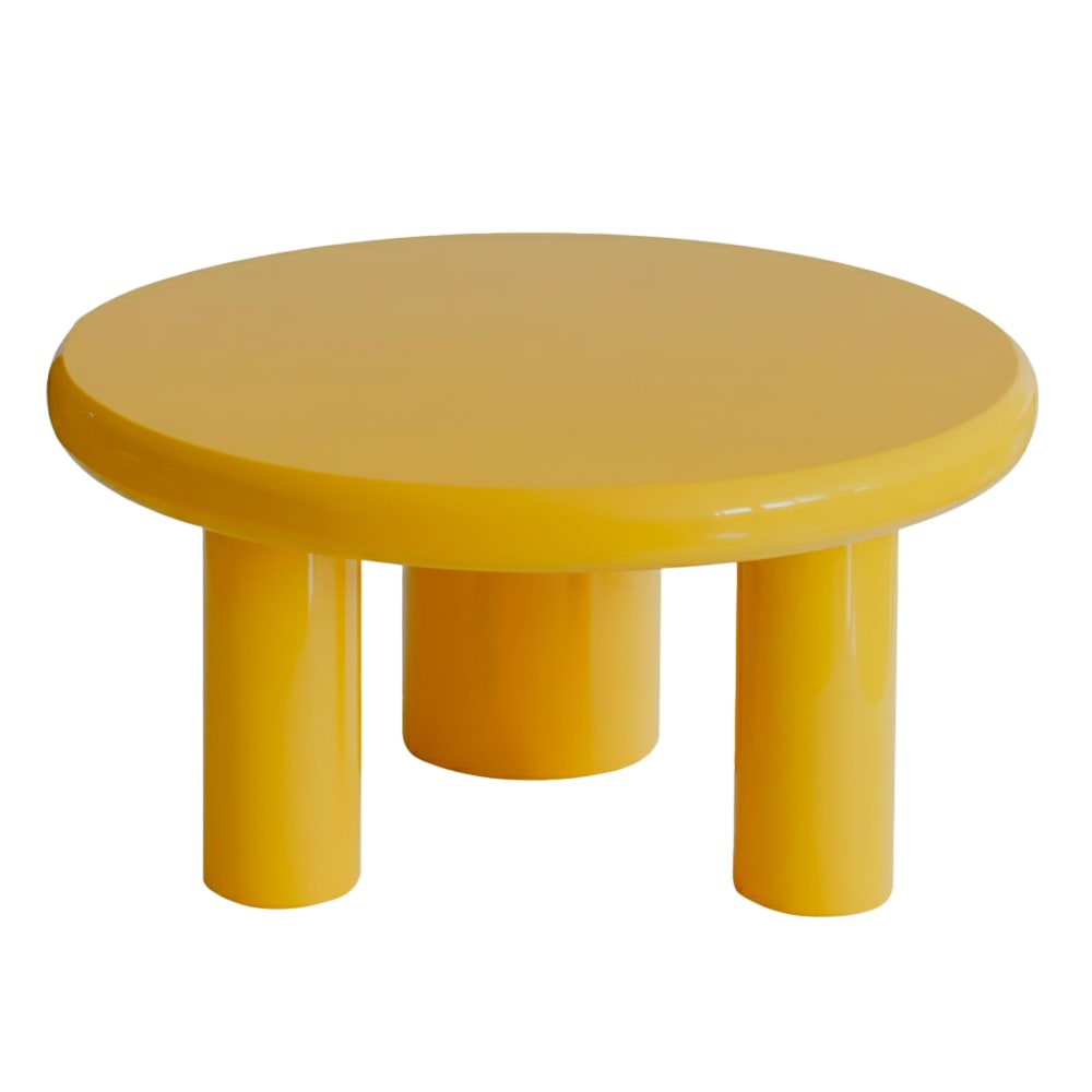Table basse ronde 70 cm en MDF effet laqué jaune