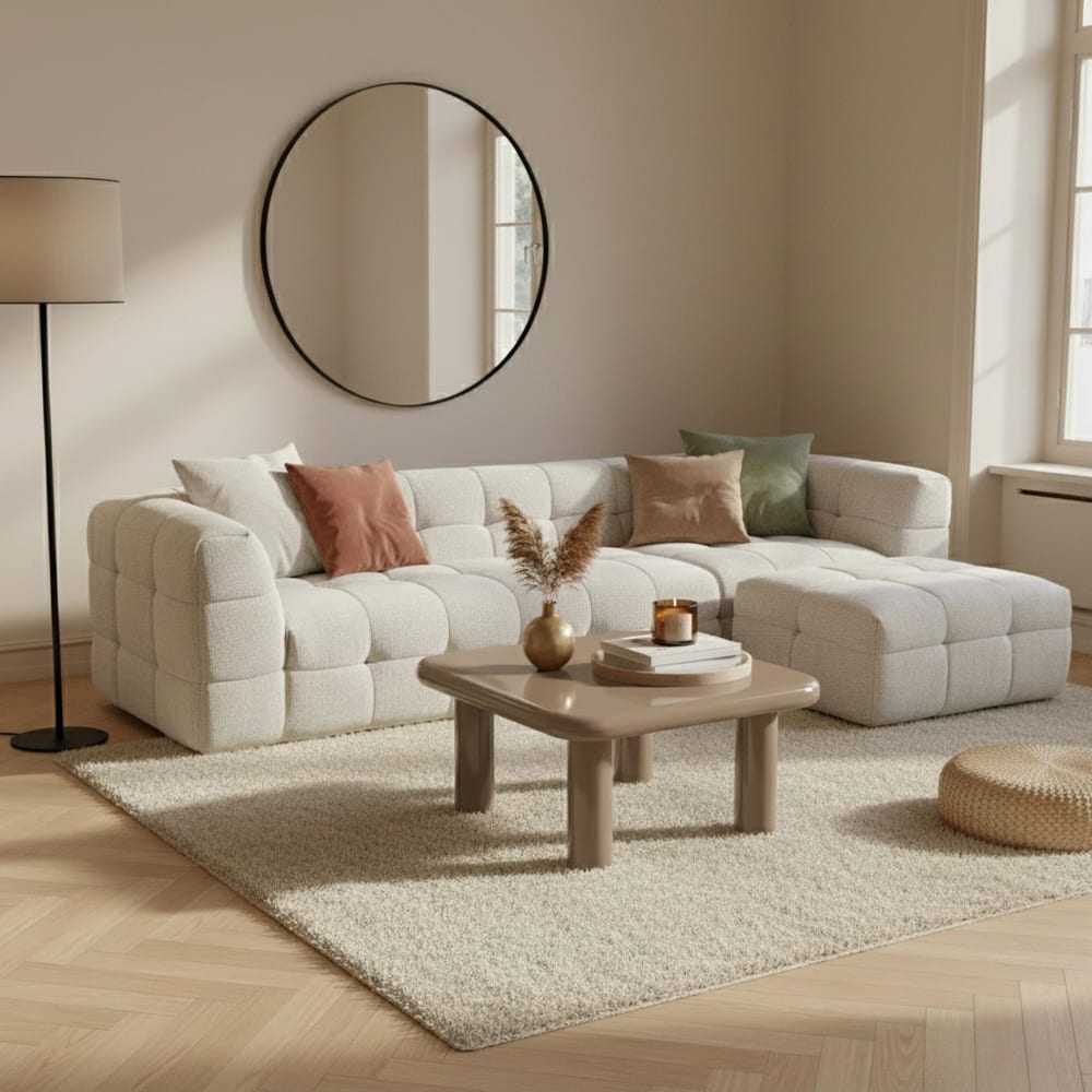 Quadratischer Couchtisch 75 cm aus taupefarben lackiertem MDF -