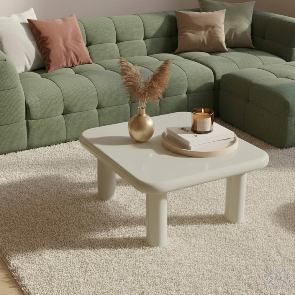 Quadratischer Couchtisch 75 cm aus ekru lackiertem MDF - Maisons