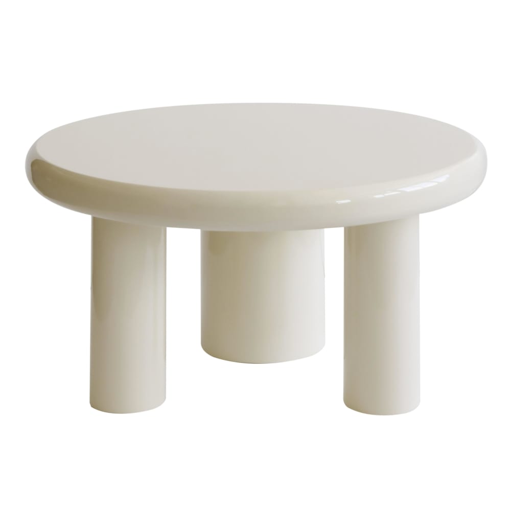 Table basse ronde 70 cm en MDF effet laqué ivoire