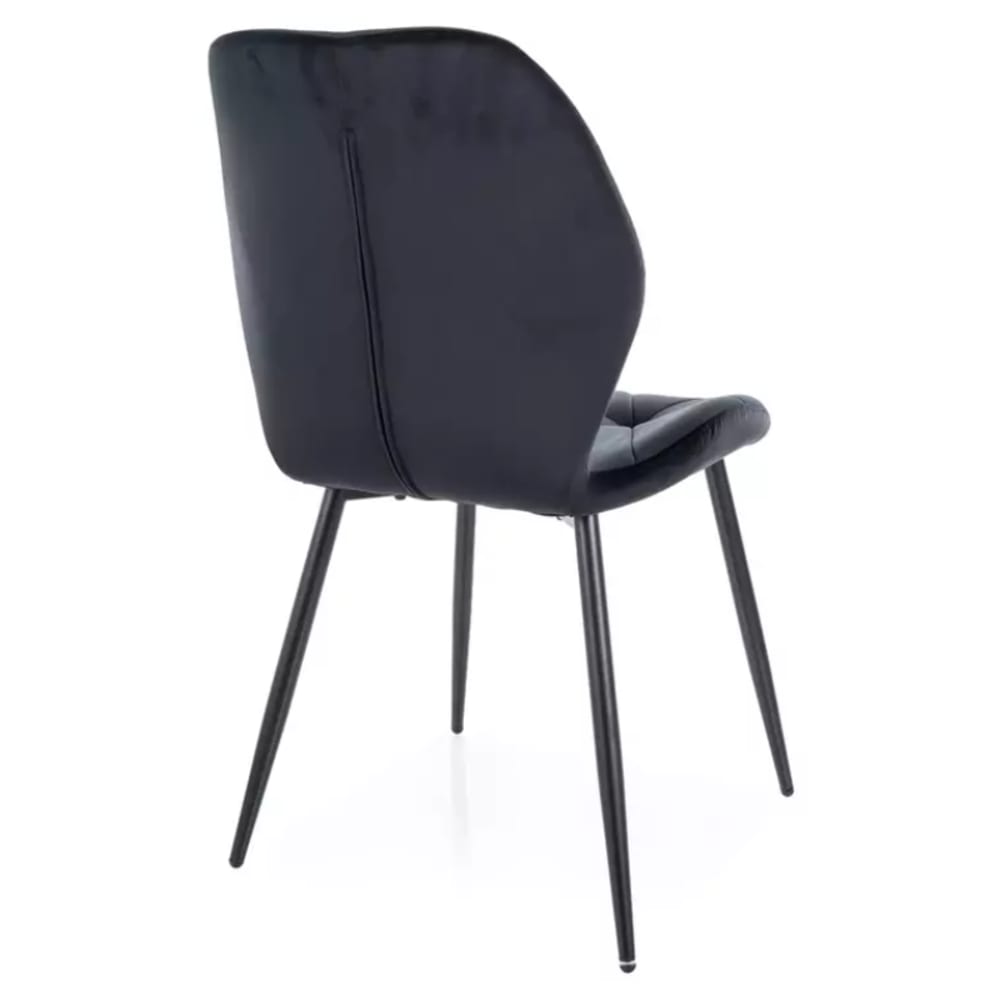 Chaise en velours noir, pieds noir, design géométrique 48x47x86cm