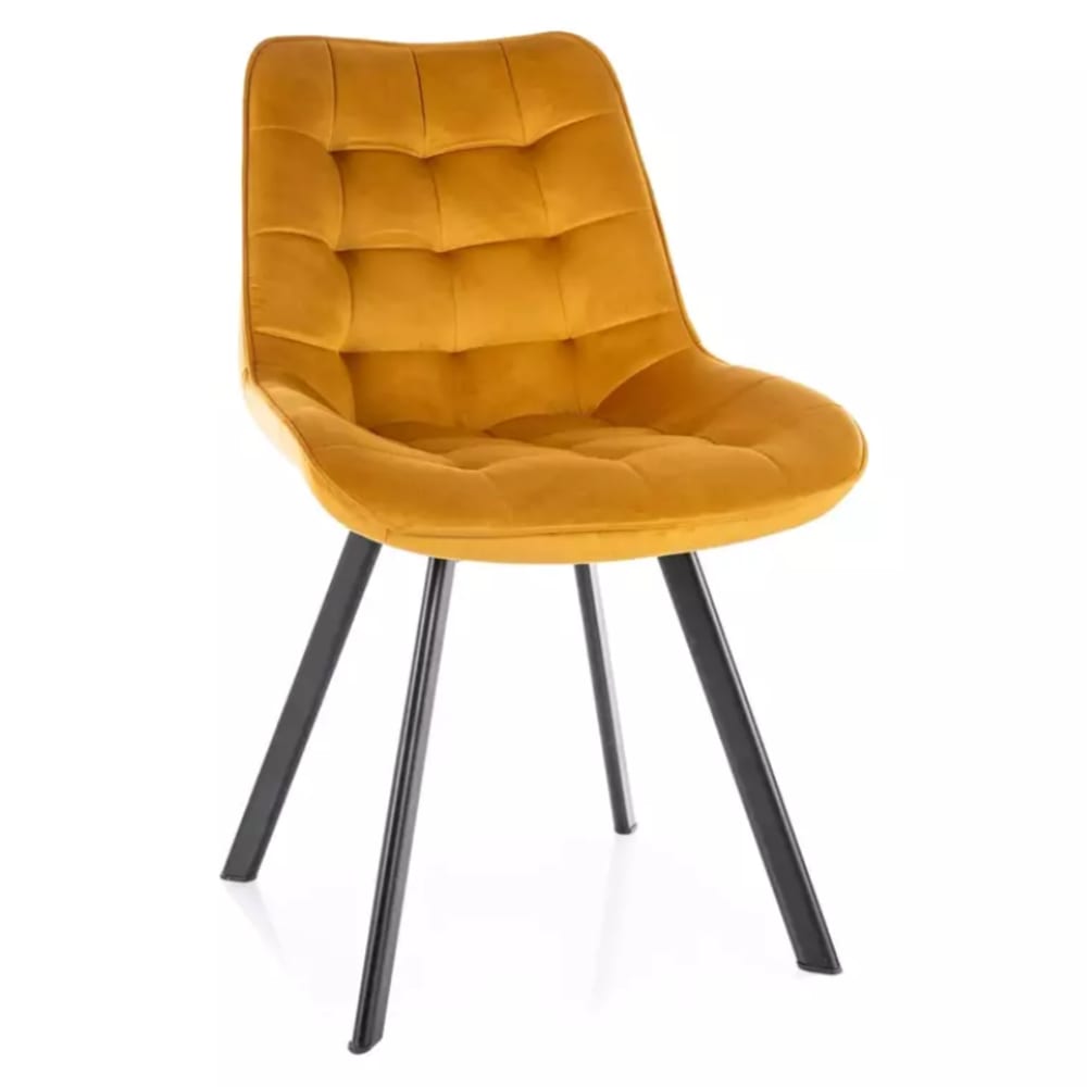 Chaise en velours curry, pivotante et assise matelassée 51x51x88cm