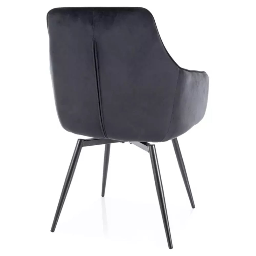 Chaise en velours noir, retour auto et piètement en métal 55x50x88cm