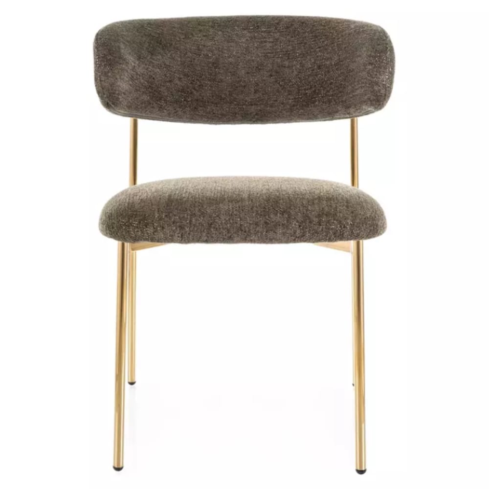 Chaise en tissu olive, pieds doré, design moelleux 56x49x80cm