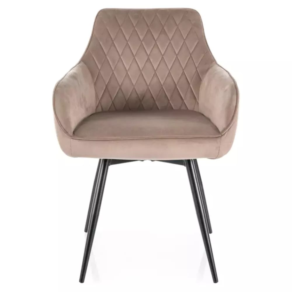 Chaise en velours beige, pivotante et retour auto ressorts 55x50x88cm