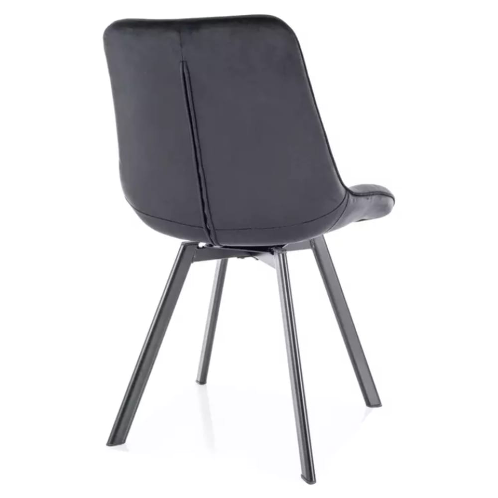 Chaise en velours noir, pivotante et assise matelassée 51x51x88cm