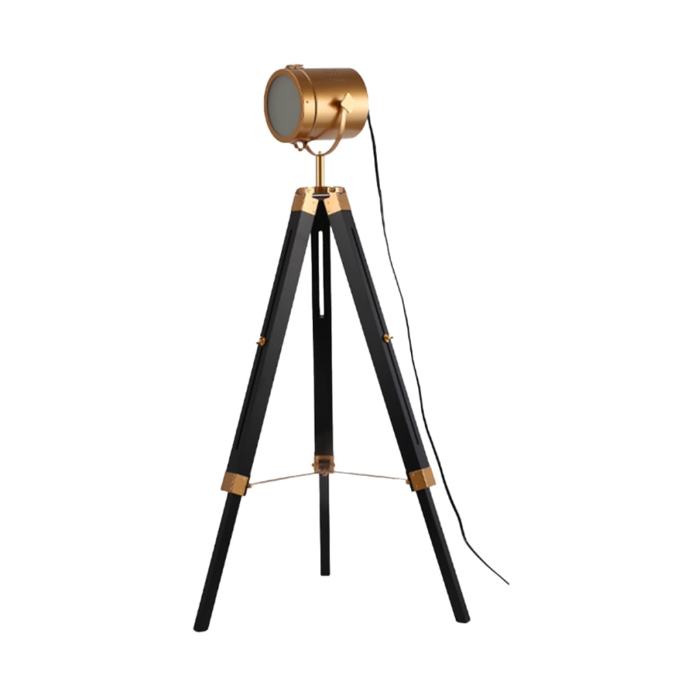 Lampadaire trépied en bois naturel réglable doré H140cm