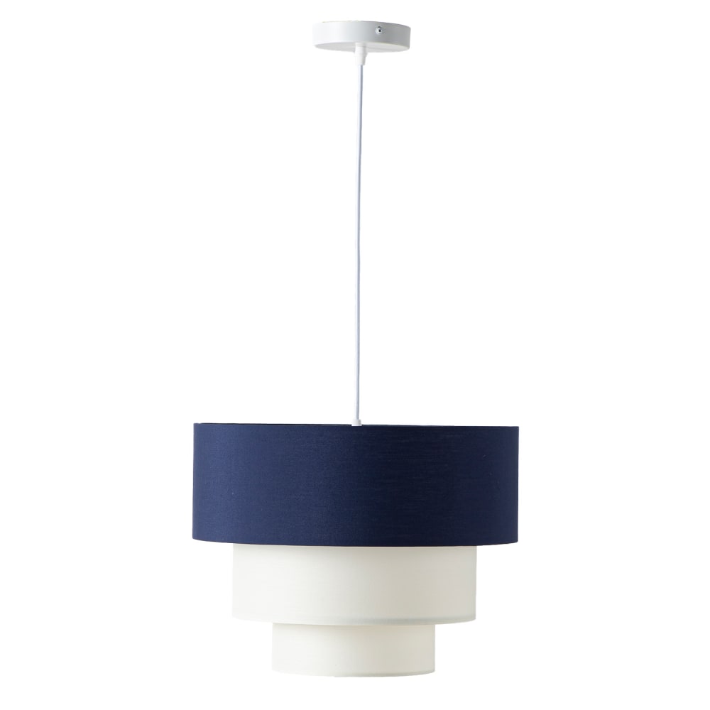 Suspension plafond textile trois niveaux blanc bleu D40 cm