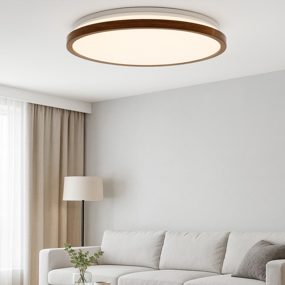 Plafonnier LED 40W, acrylique et bois noyer Ø480mm — vue 3