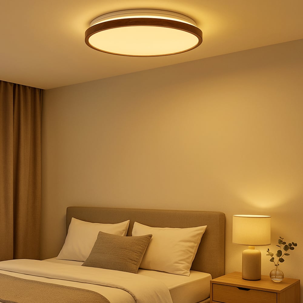 Plafonnier LED 40W, acrylique et bois noyer Ø480mm — vue 4