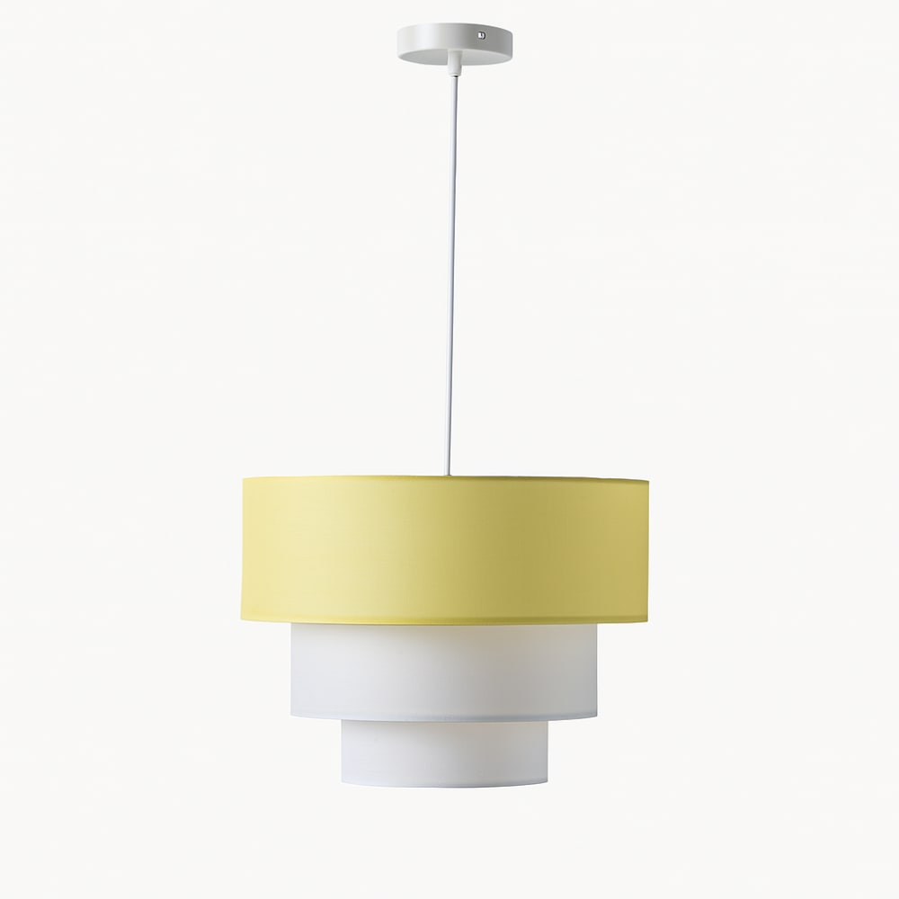 Suspension plafond textile trois niveaux blanc jaune D40 cm