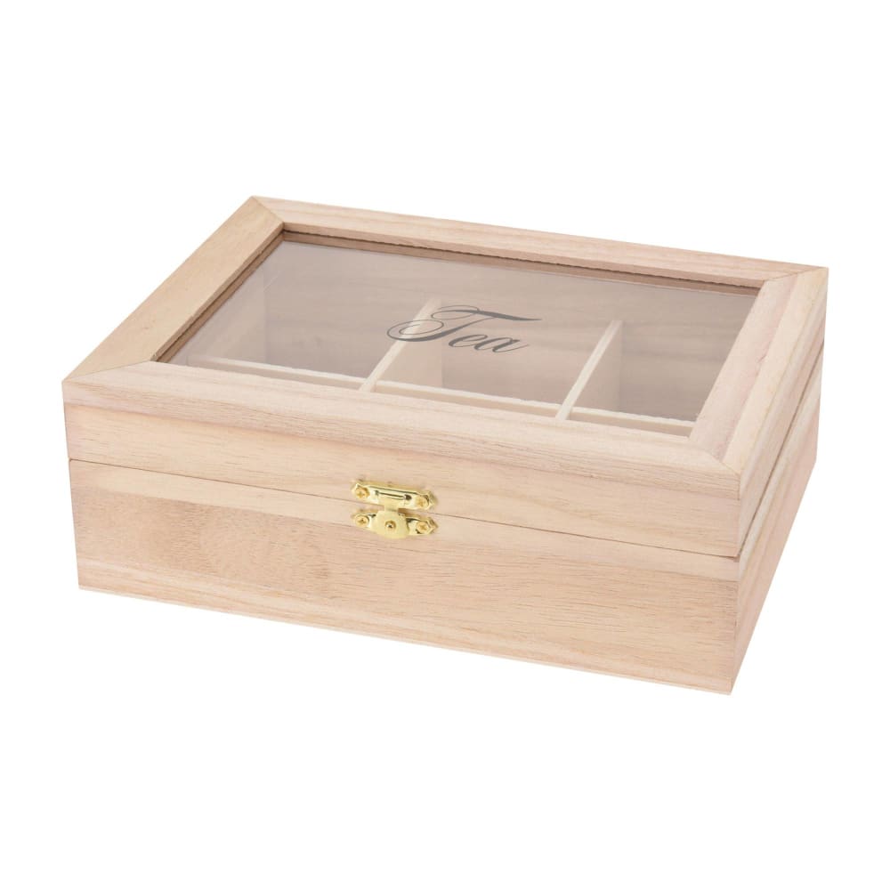 Caja de té de madera color natural de 21x16x7,5cm