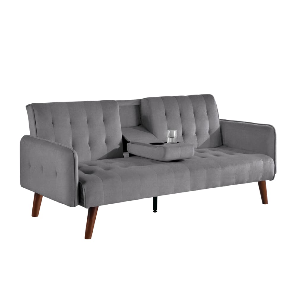 Canapé 3 places convertible velours tablette centrale gris Canapé 3 places convertible velours tablette centrale gris