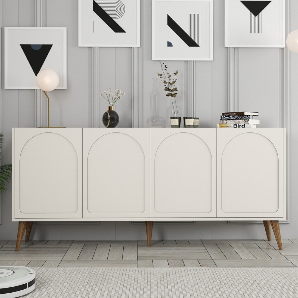 Buffet 4 portes design arrondi crème 180x81cm