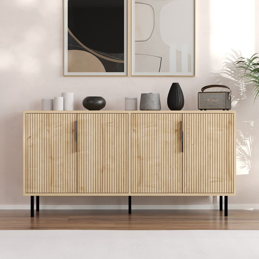 Concept Usine 4-türiges Sideboard mit Rillen in Holzoptik 150 x 75 cm style modern Braun Spanplatte
