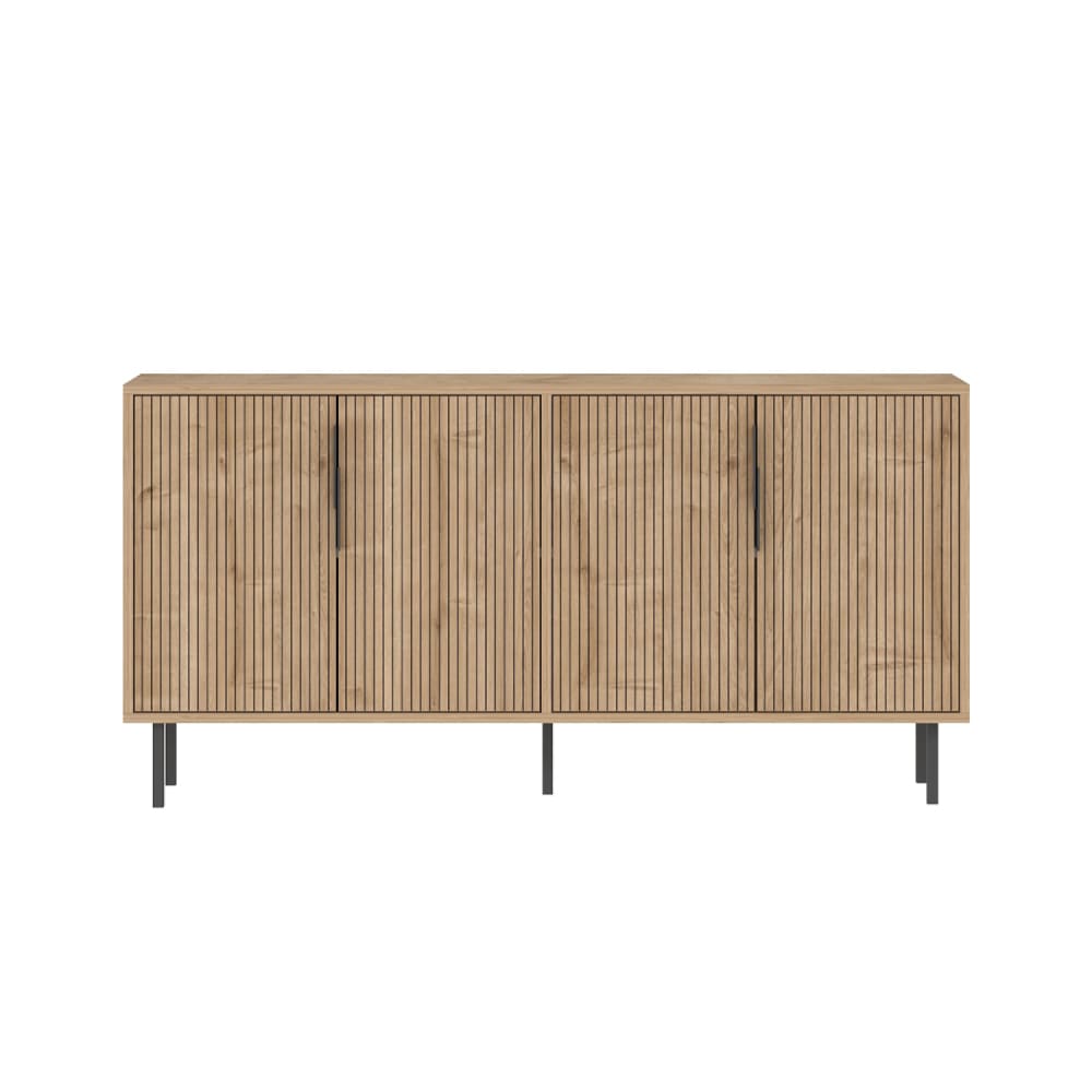 Buffet cannelé 4 portes aspect bois 150x75cm Buffet cannelé 4 portes aspect bois 150x75cm