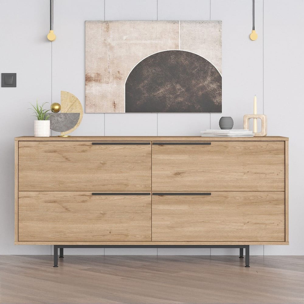 Concept Usine Sideboard mit 4 Türen Holz- und Metalloptik schwarz 160 x 75 cm style modern Braun Spanplatte
