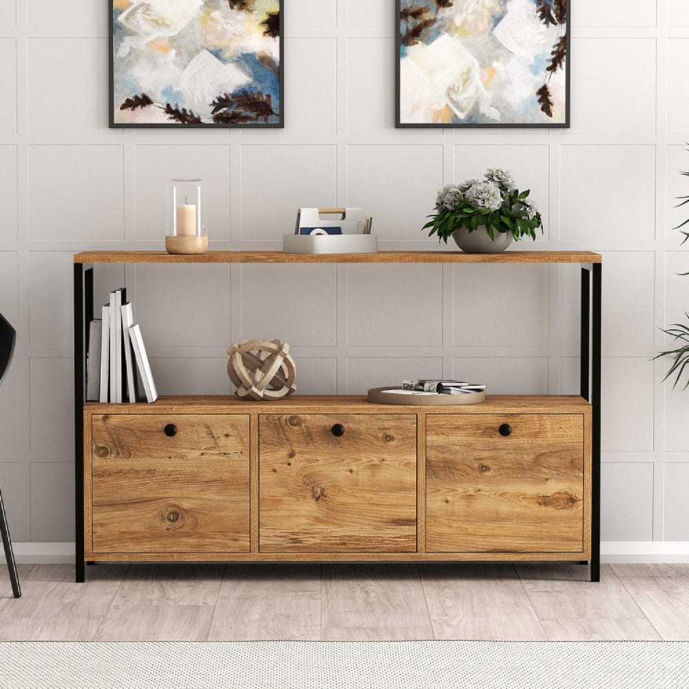Buffet 3 portes style industriel bois/noir