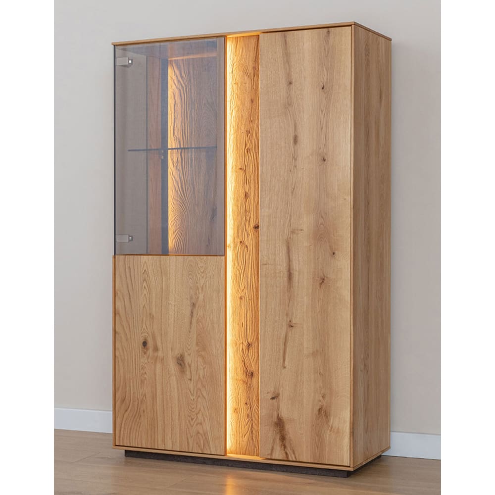Vitrine mit 3 Türen aus Massivholz, 85x37x140cm, wildeiche natur