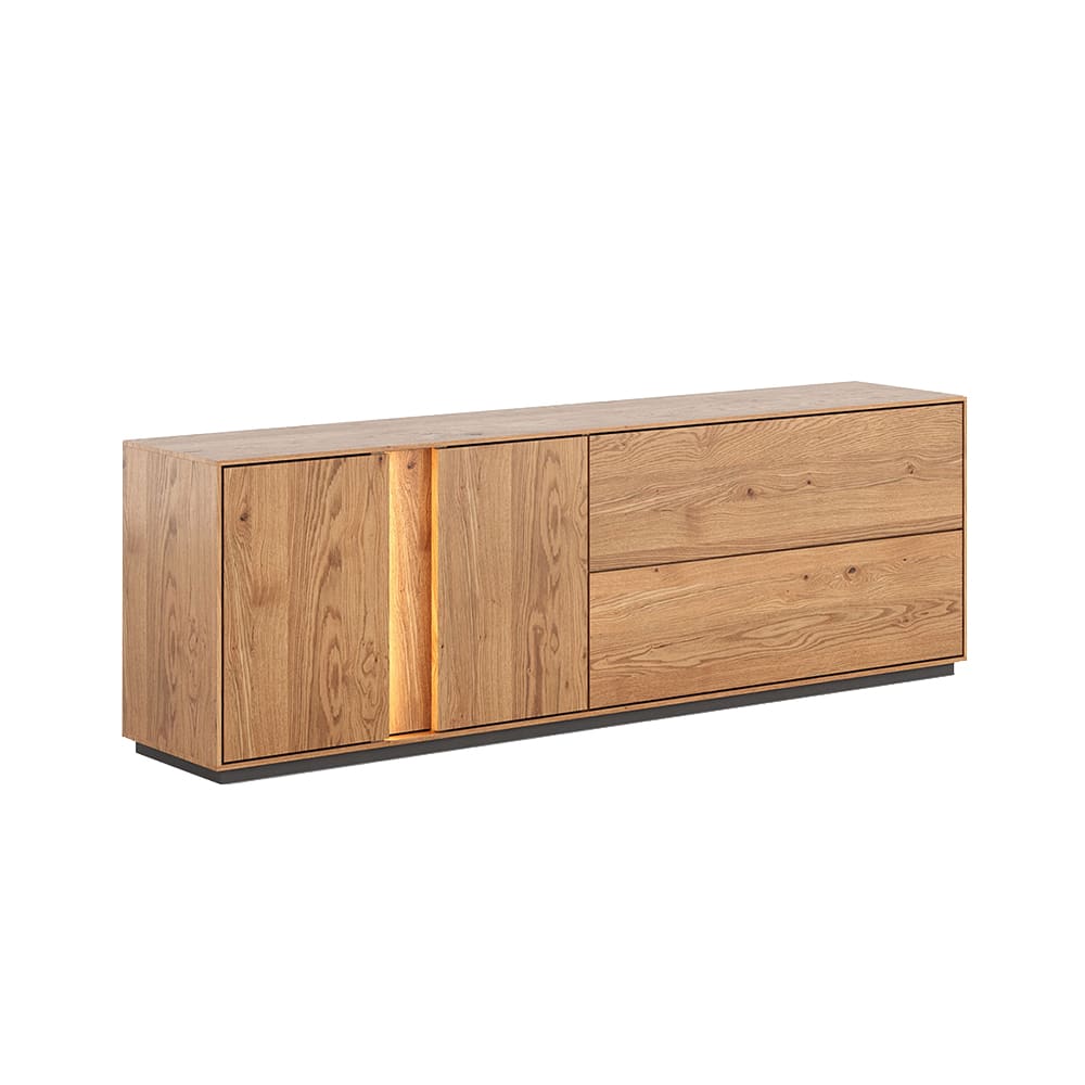 Feldmann-Wohnen Kommode mit Beleuchtung aus Massivholz 185x43,5x60cm, wildeiche natur style modern Braun