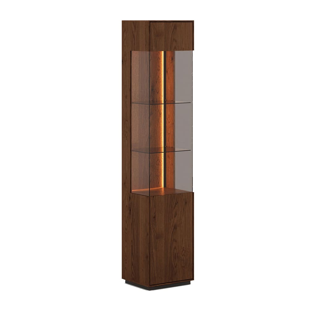 Feldmann-Wohnen Vitrine mit Glastür aus Massivholz, 43x37x205cm, wildeiche tabak style modern Braun