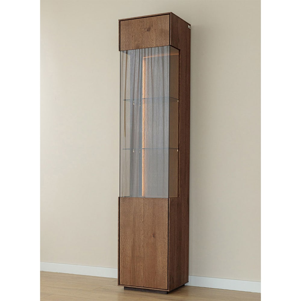 Vitrine mit Glastür aus Massivholz, 43x37x205cm, wildeiche tabak
