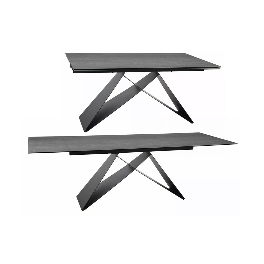 Esstisch ausziehbar aus Metall 160-240x90x77cm, betongrau -
