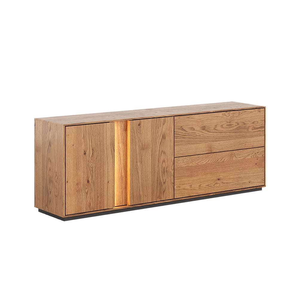 Feldmann-Wohnen Kommode mit Beleuchtung aus Massivholz 165x43,5x60cm, wildeiche natur style modern Braun