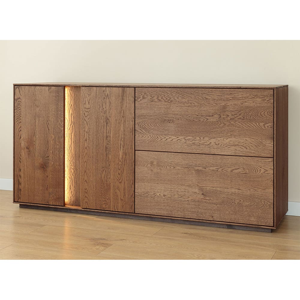 Kommode mit Beleuchtung aus Massivholz, 165x43,5x79cm, wildeiche