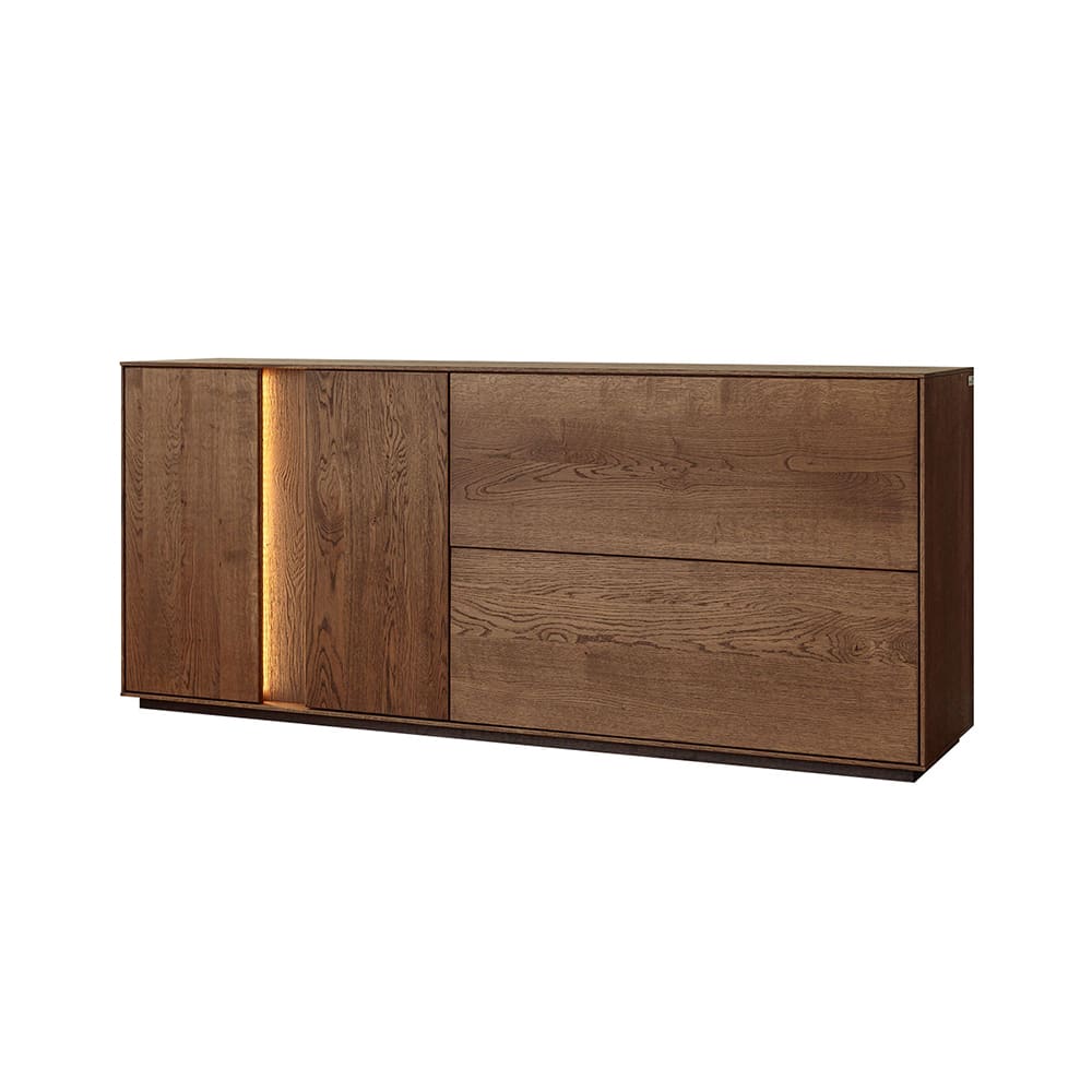 Feldmann-Wohnen Kommode mit Beleuchtung aus Massivholz, 185x43,5x79cm, wildeiche tabak style modern Braun