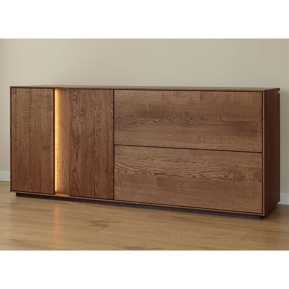 Kommode mit Beleuchtung aus Massivholz, 185x43,5x79cm, wildeiche