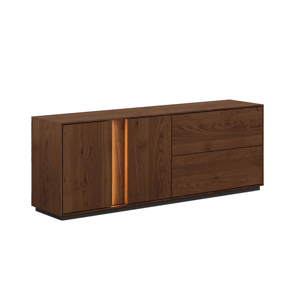 Feldmann-Wohnen Kommode mit Beleuchtung aus Massivholz 165x43,5x60cm, wildeiche tabak style modern Braun