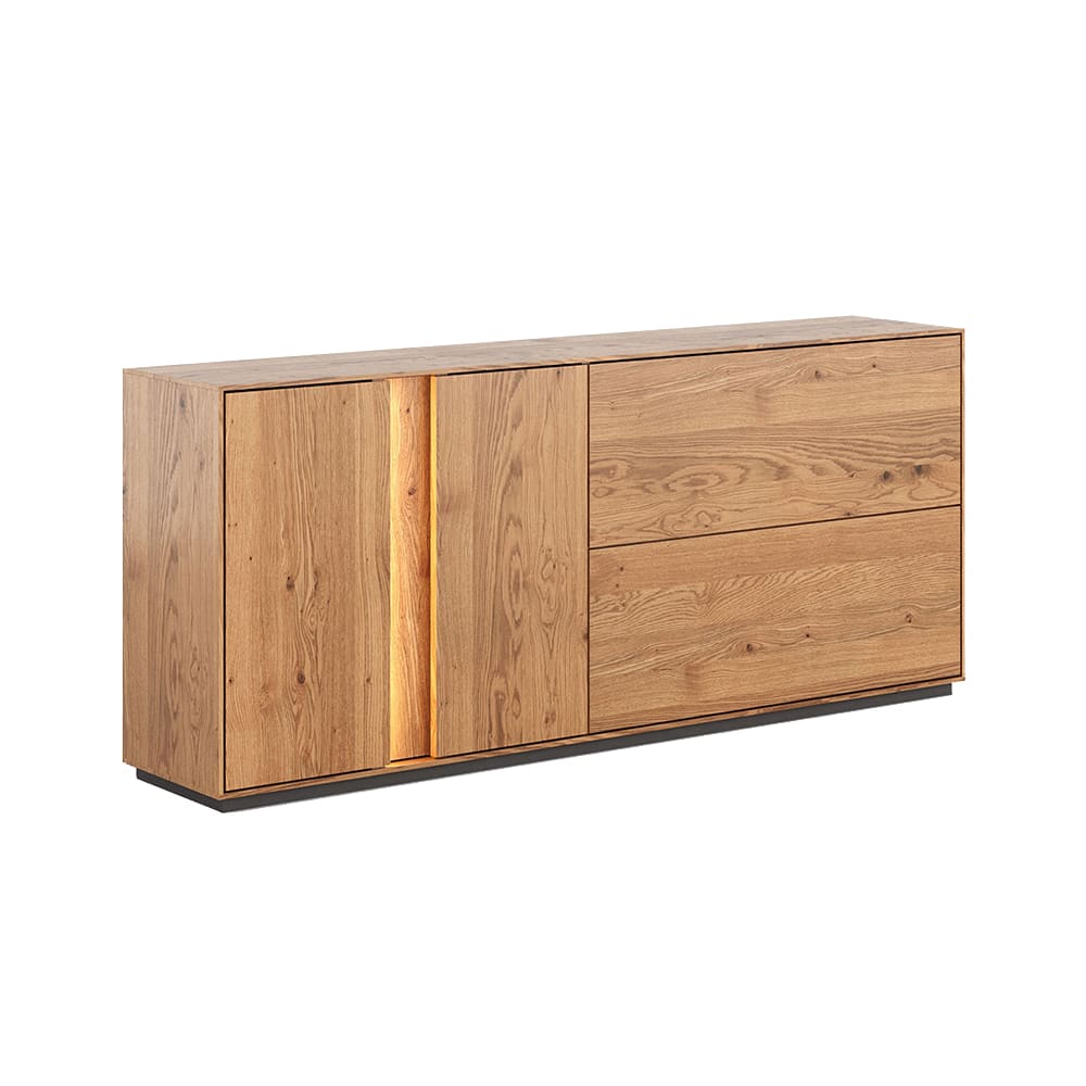 Feldmann-Wohnen Kommode mit Beleuchtung aus Massivholz, 185x43,5x79cm, wildeiche natur style modern Braun