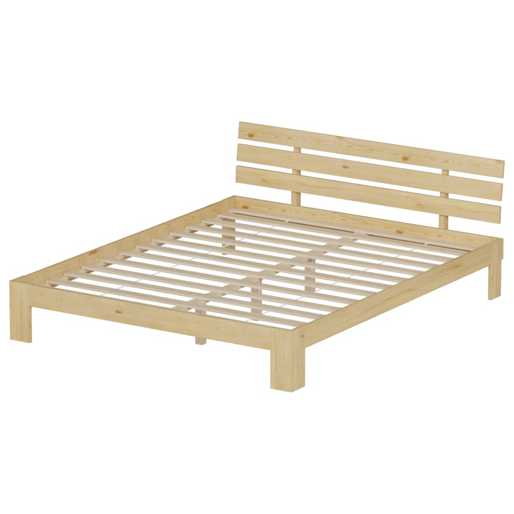 Lit en bois de pin 160x200cm avec tête de lit et sommier à lattes