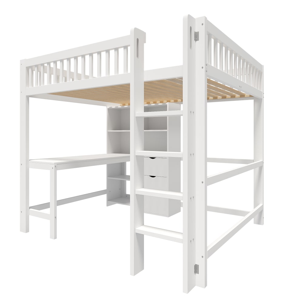 Lit mezzanine enfant en bois blanc avec bureau échelle 140x200 cm