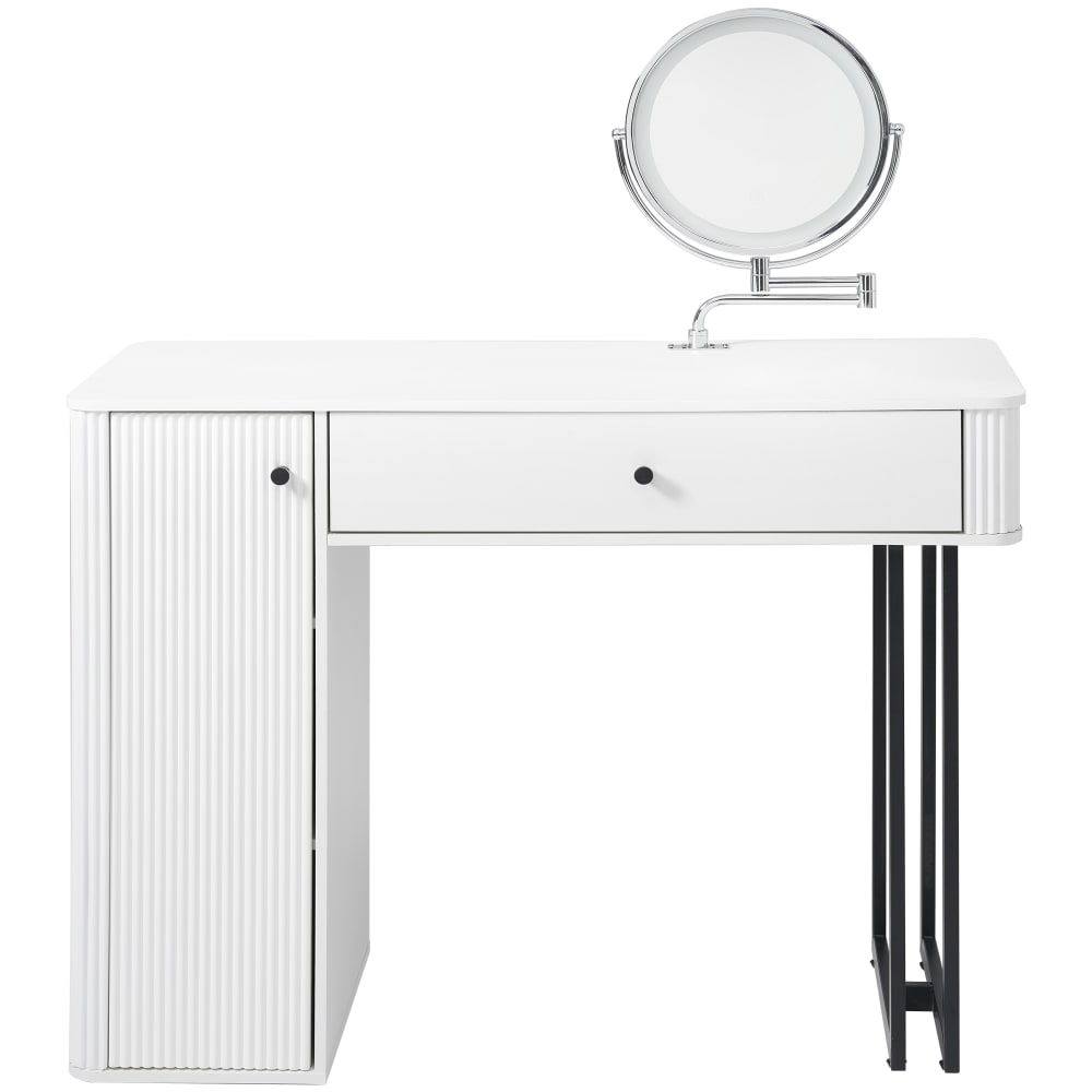 Coiffeuse en panneaux de fibres blancs avec miroir 116 x 40 x 100 cm