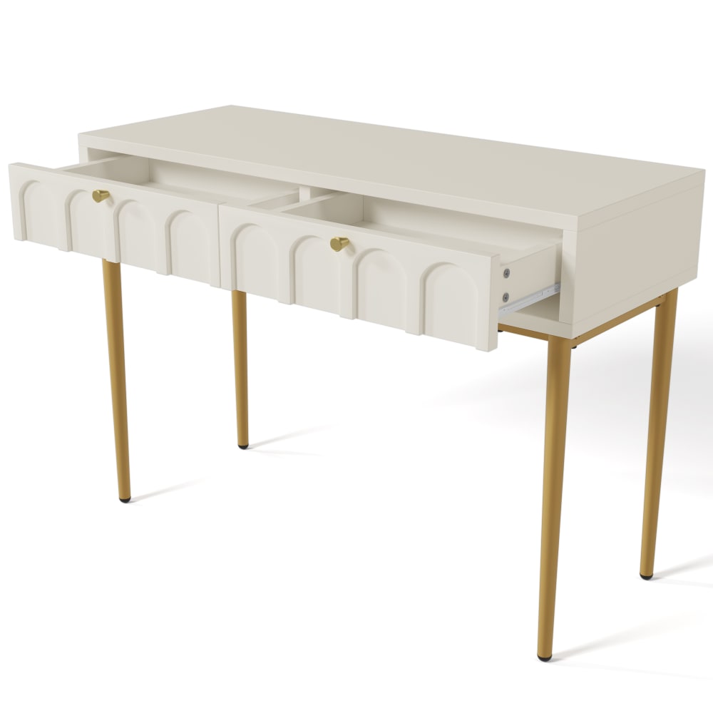 Coiffeuse crème blanche en bois et métal avec 2 tiroirs 100×45×76,5 cm Coiffeuse crème blanche en bois et métal avec 2 tiroirs 100×45×76,5 cm