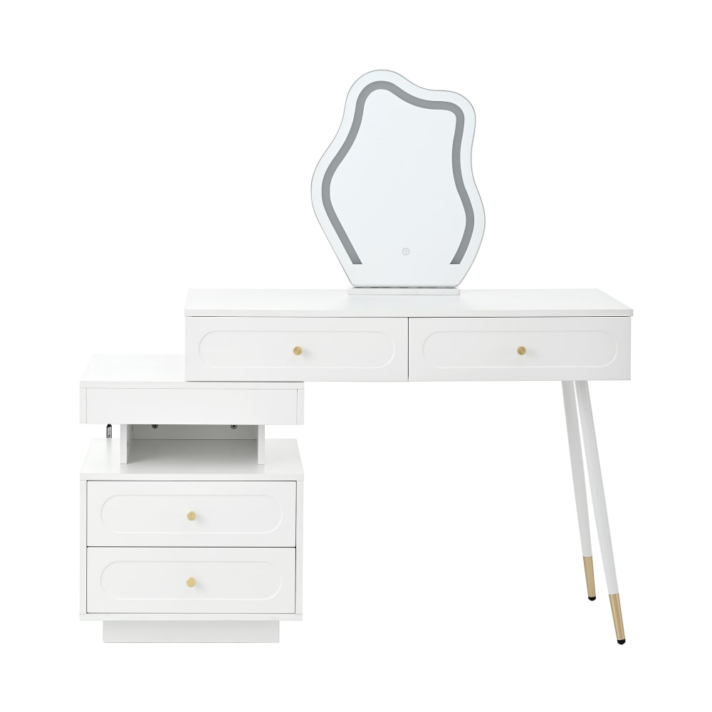 OKWISH Schminktisch aus Spanplatte mit flexibler Kommode 130x140x40 cm, weiß - Spanplatte