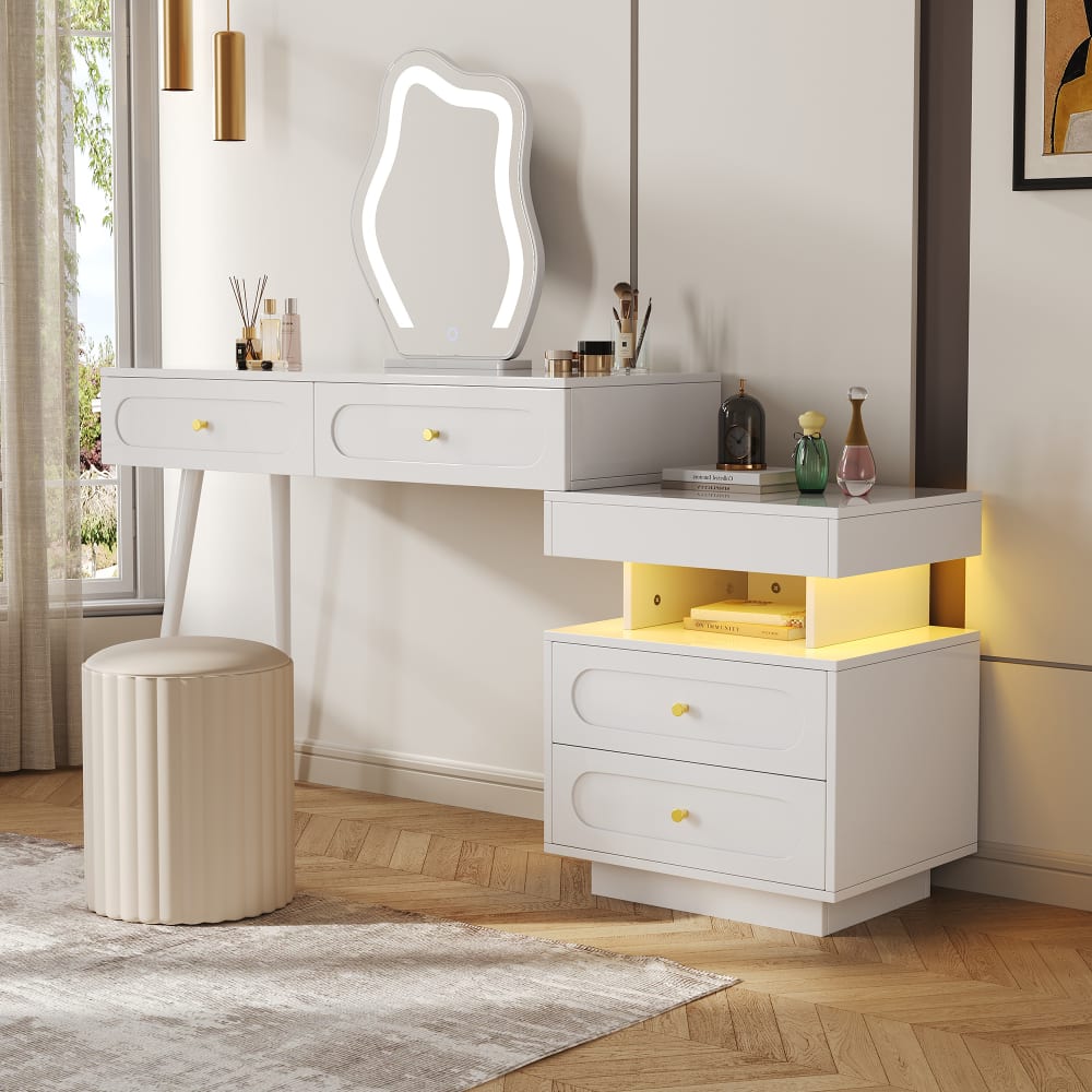 Schminktisch aus Spanplatte mit flexibler Kommode 130x140x40 cm,