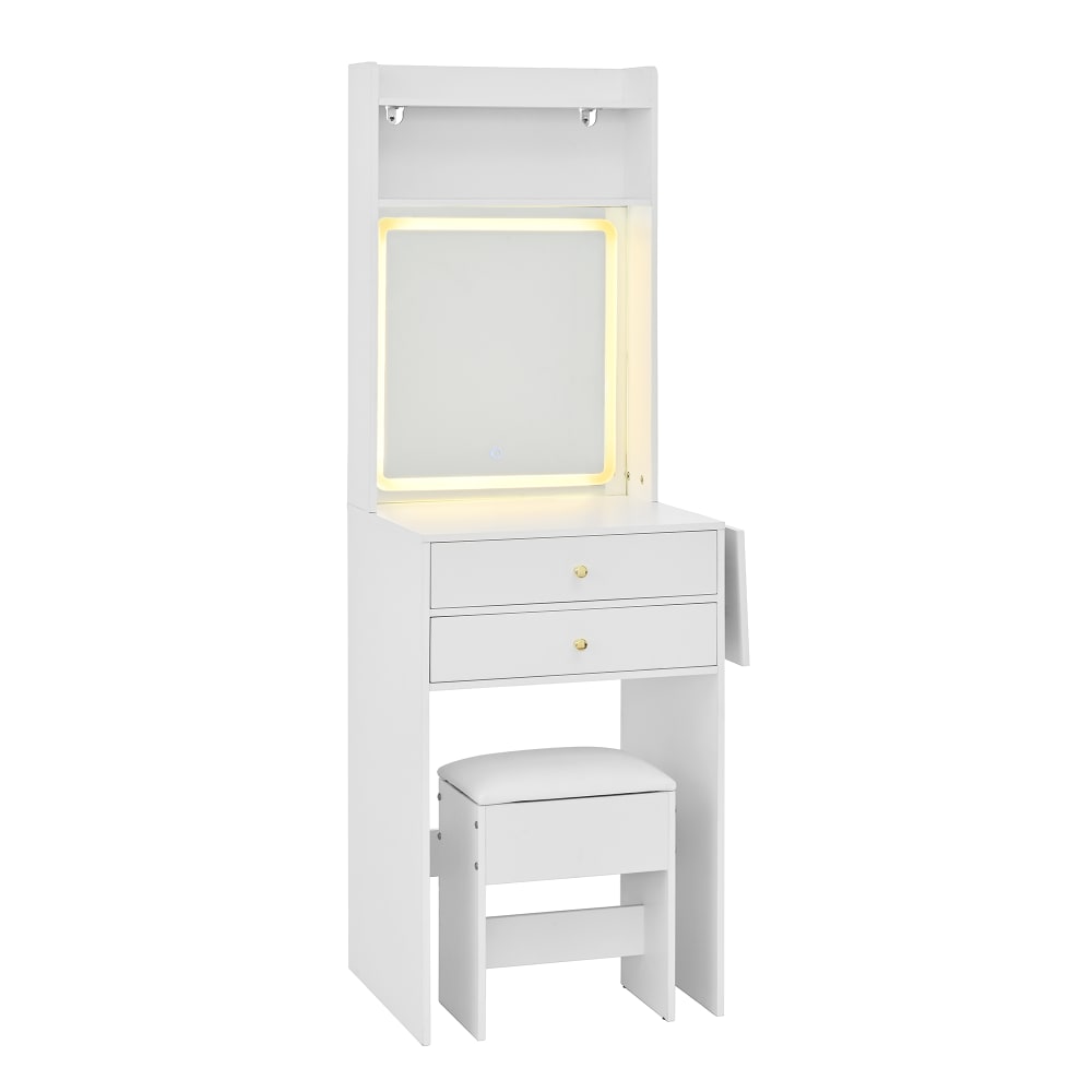 Coiffeuse pliante en panneaux de fibres blancs avec LED 156x75x45 cm