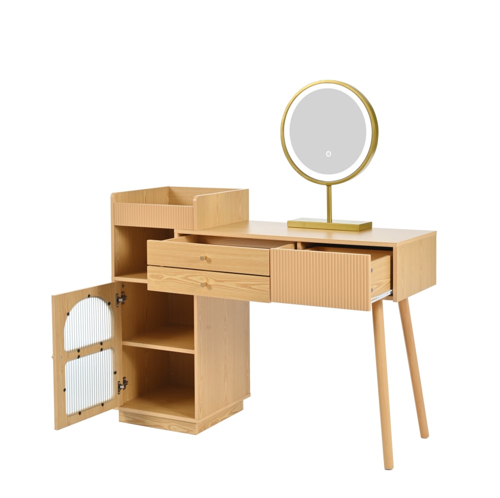 Coiffeuse couleur bois avec miroir led et rangements 120x40x90 cm Coiffeuse couleur bois avec miroir led et rangements 120x40x90 cm