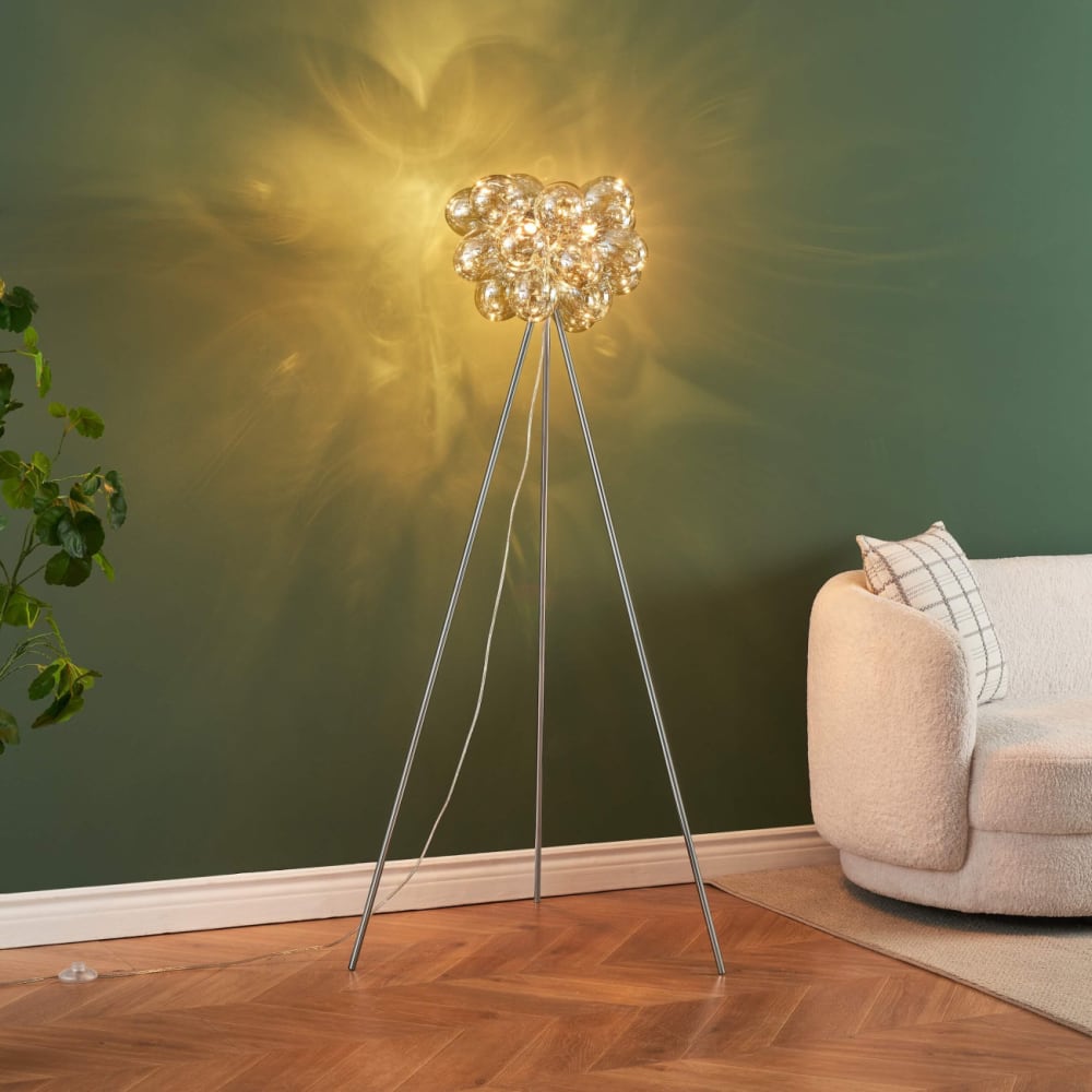 Lampadaire en verre ambré et chromé 150 cm — vue 4