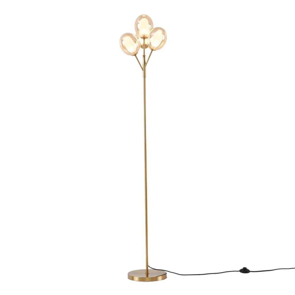 Kosilum Stehleuchte aus Metall und Glas 165 cm, Messing und bernsteinfarben Gold Glas