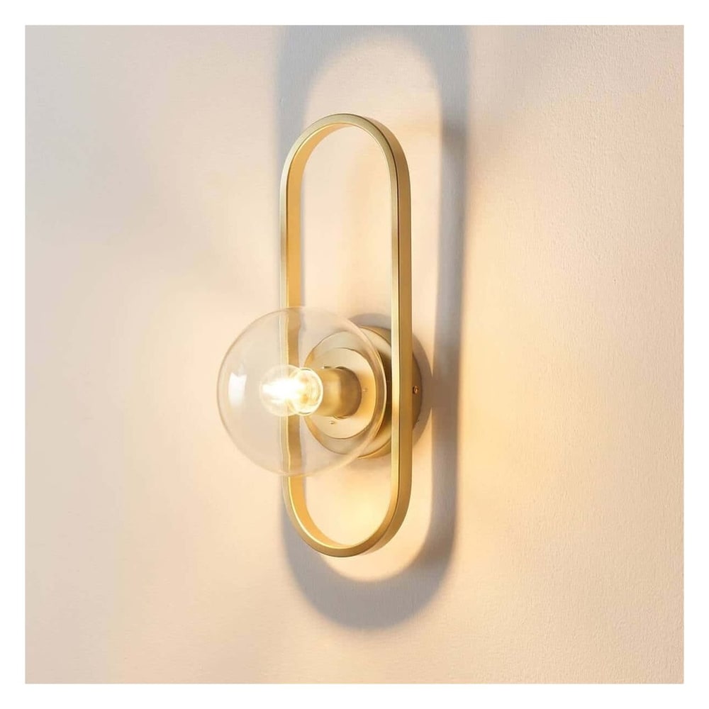 Wandleuchte aus Metall und Glas 40 cm, Transparent und Goldfarben