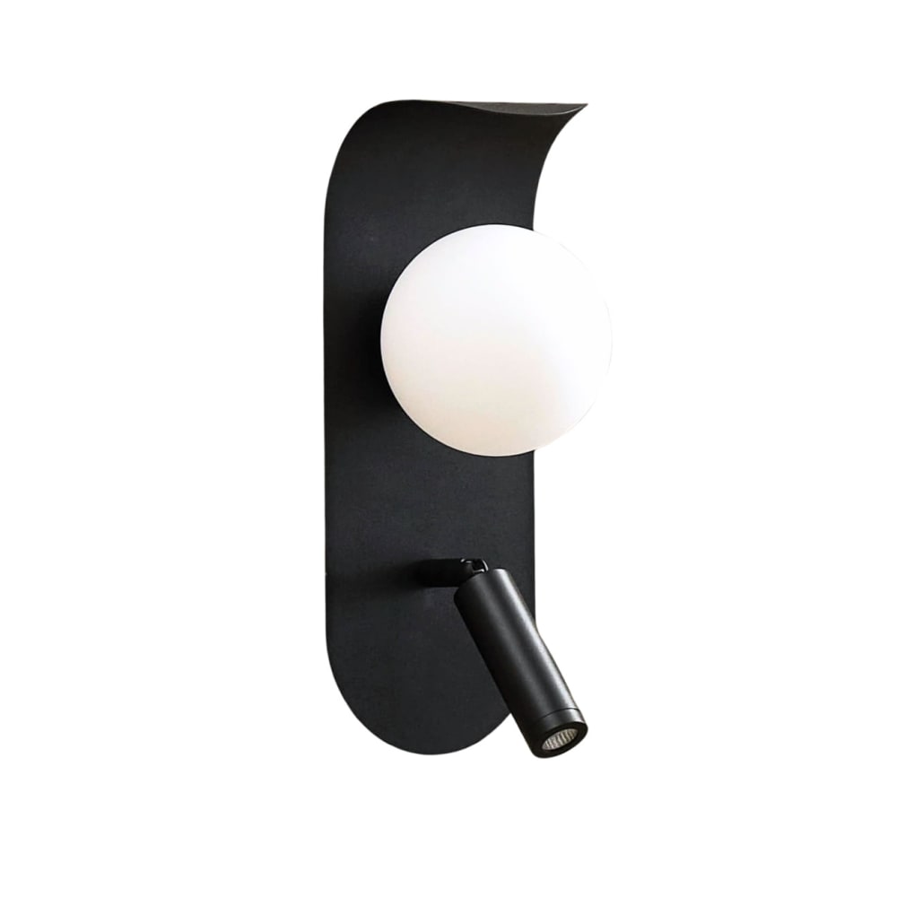 Kosilum Wandleuchte aus Metall und Glas 29 cm, Schwarz und weiß - Glas