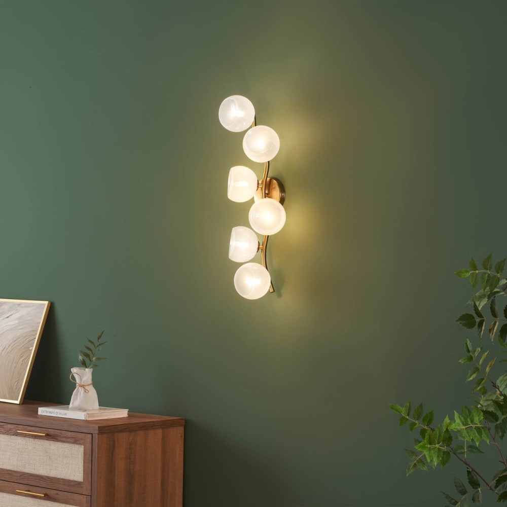 Wandleuchte aus Metall und Glas 73 cm, Messing und Weiß - Maisons