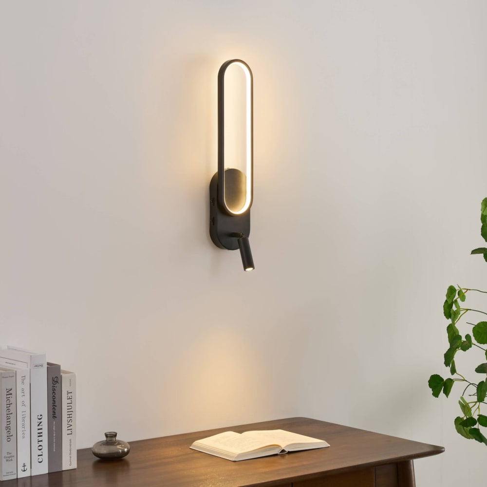 Wandleuchte aus Aluminium und Silikon 49 cm, Schwarz - Maisons Du