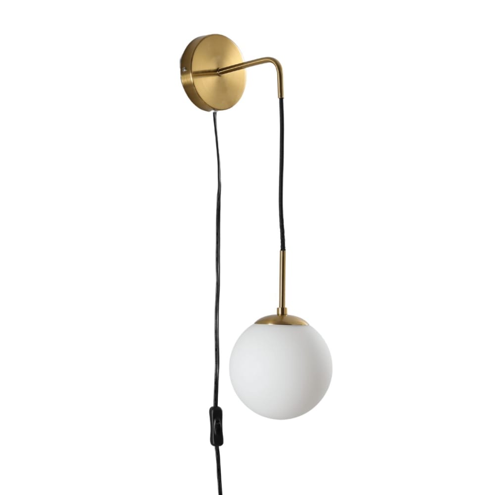 Kosilum Messing-Wandleuchte mit weißem Glas Kabel und Schalter - Robyn Gold Glas